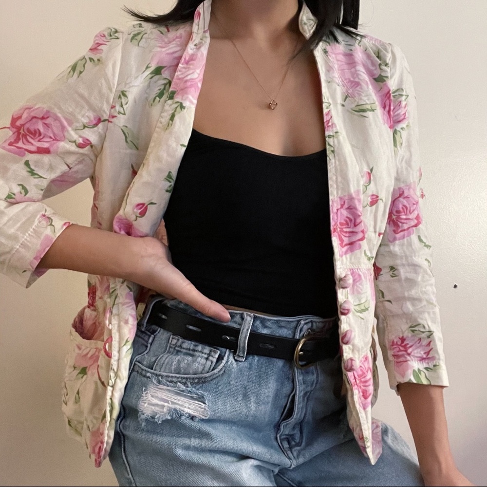 Banana Republic Cream Rose Printed Blazer Shirt